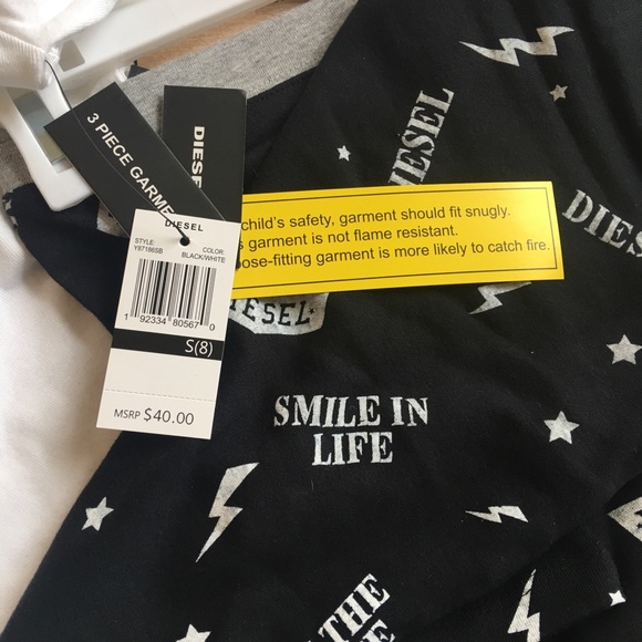 DIESEL | Boys 3 Piece Logo Print Pajama Set NWT - Picture 2 of 5